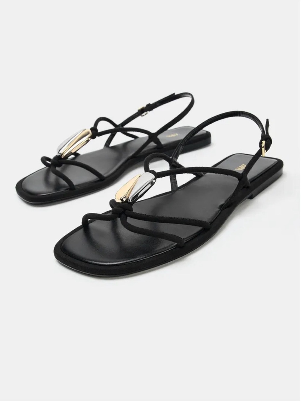 Zara Flat Sandals Black Metallic Appliqué Strappy Slingback EU 39 US 8 NWT